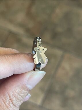 Silver Teddy Bear Ring with Crystal Accents